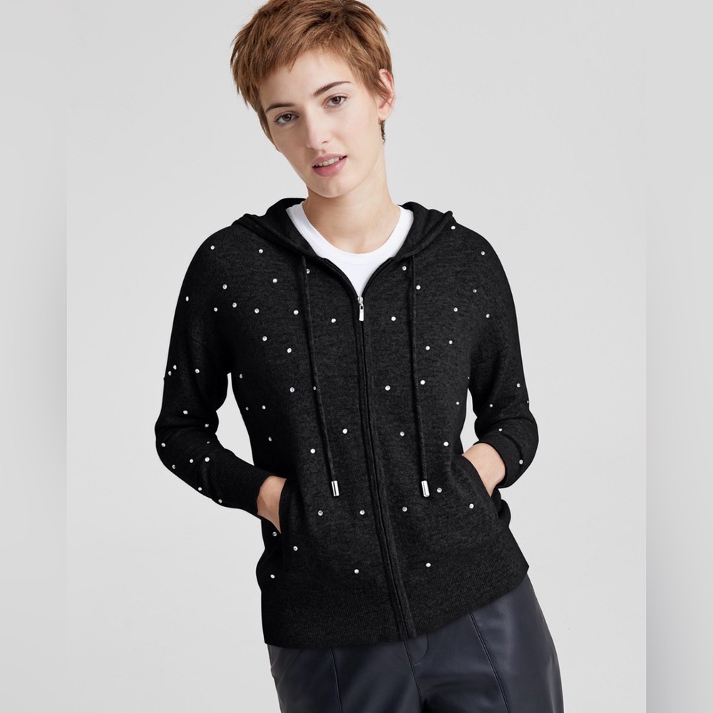 Gorgeous black charter club cashmere sweater embellished with gems